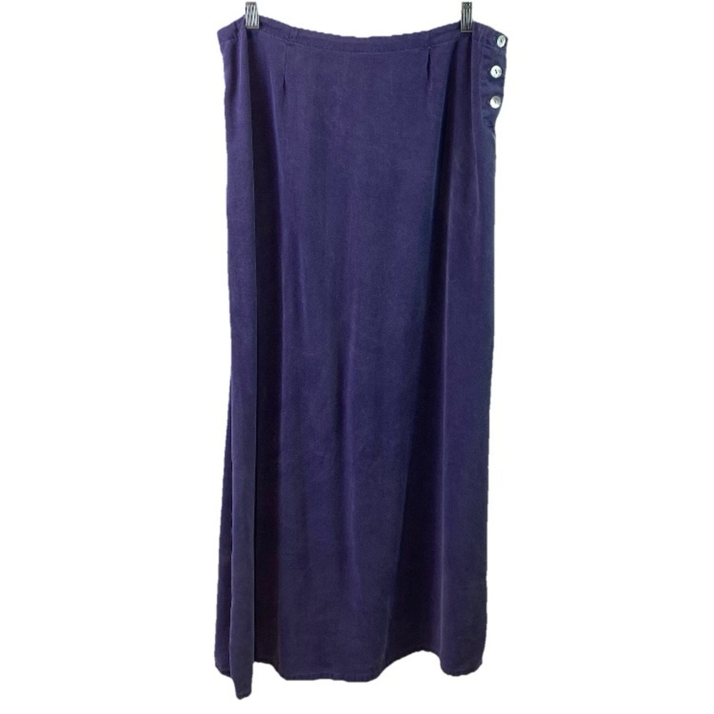 Cut Loose Womens Maxi Skirt 100% Tencel Purple Shell Side Buttons Modest Sz L